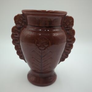 Ceramic Mini-Urn Bud Vase Deep Chestnut Brown Glaze Pottery 6 in. Boho Rustic